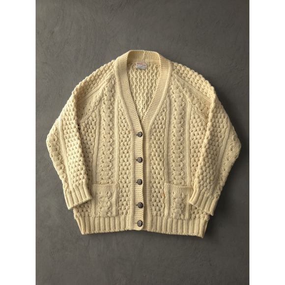 Vintage 1970s Slieve League Irish Cable Knit Wool Cardigan Sweater 44 Women's - Picture 11 of 11